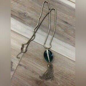 Vintage Green Cabachon/Rhinestone Necklace